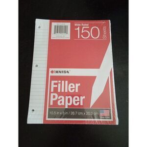 White Filler Paper Wide Ruled 150 Sheets 10 1/2" x 8" Note Book